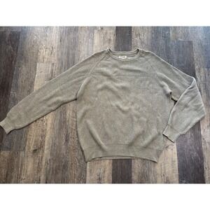 GH Bass Earth Mens L Cotton Ribbed Crewneck Sweater Tan Khaki Raglan Pullover